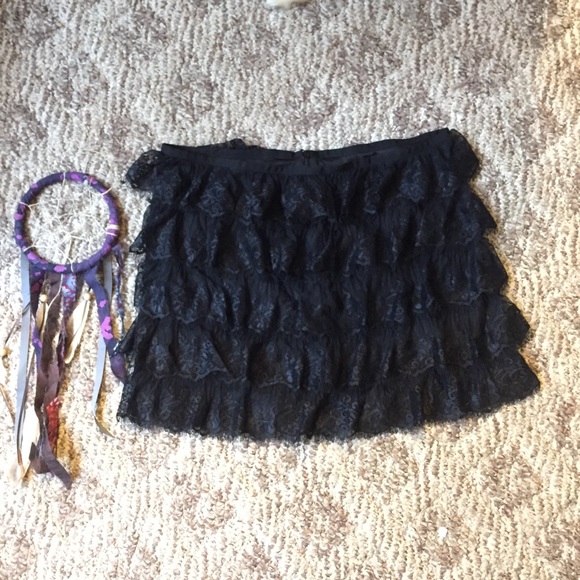 🔴Aqua Black ruffled Lace A - Line Large Skirt - Picture 3 of 7